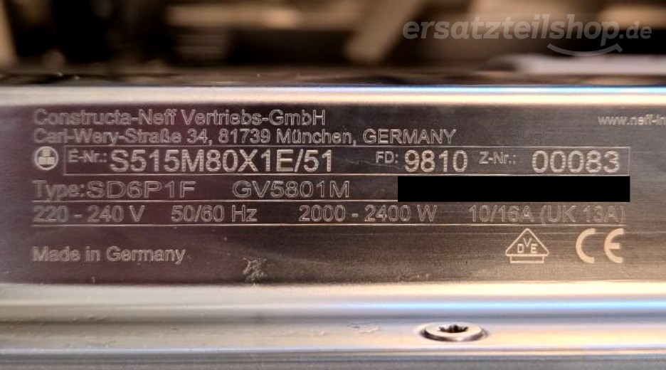 Typenschild Neff S515M80X1E/51