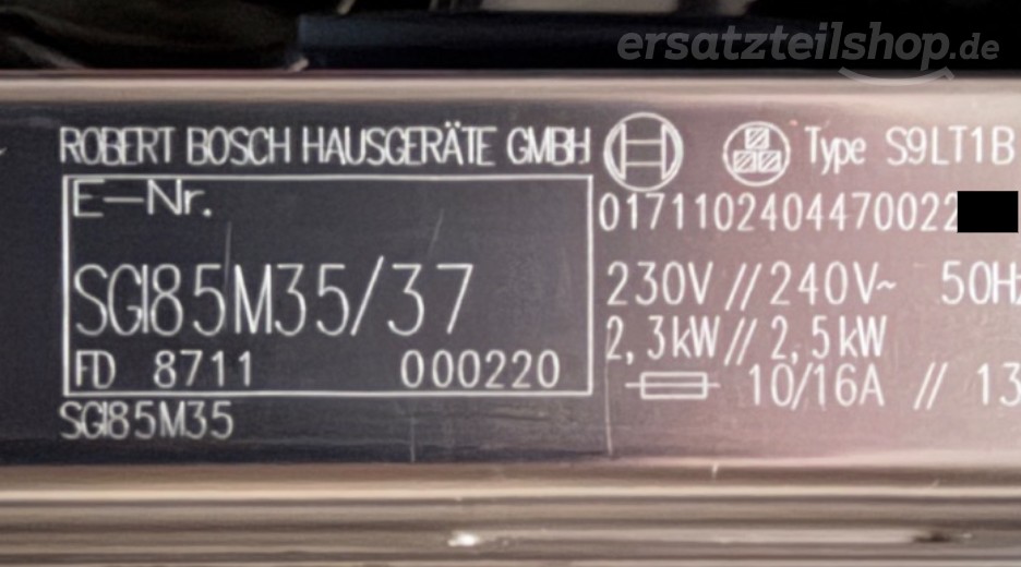 Typenschild Bosch SGI85M35/37