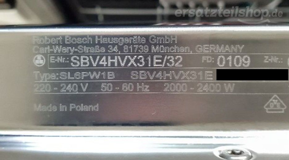 Typenschild Bosch SBV4HVX31E/32