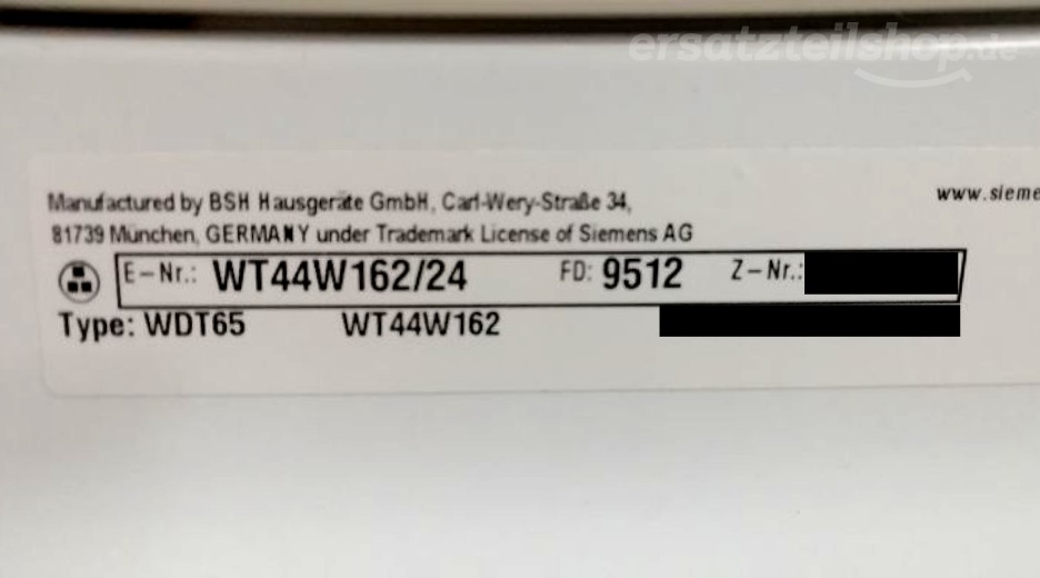 Typenschild Siemens WT44W162/24