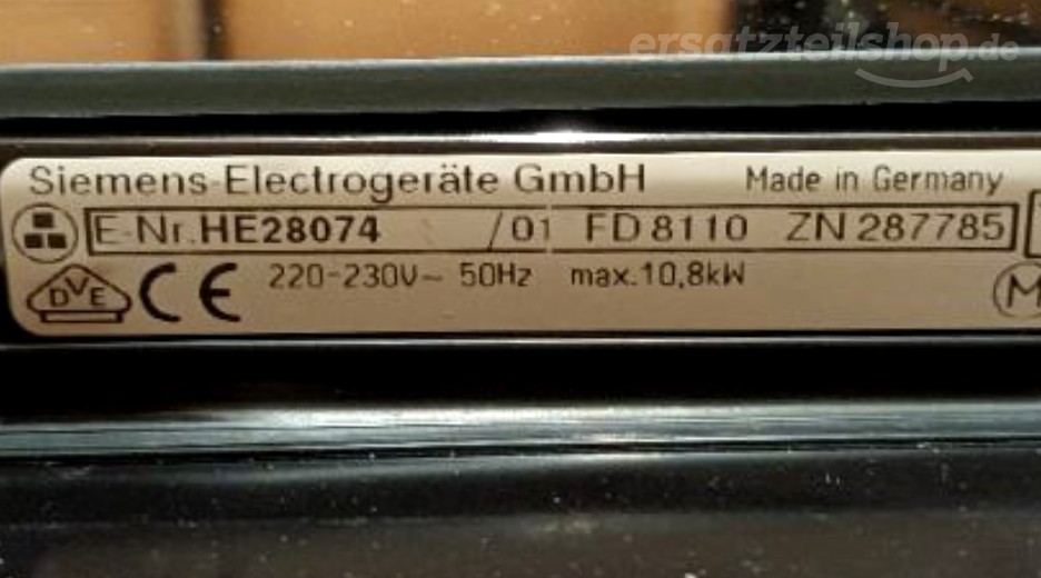 Typenschild Siemens HE28074/01