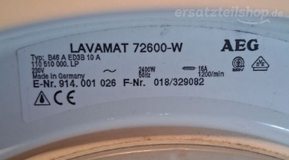 Typenschild AEG LAV72600 UPDATE 91400102600