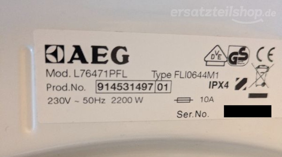 Typenschild AEG L76471PFL 91453149701