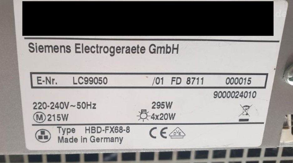 Typenschild Siemens LC99050/01