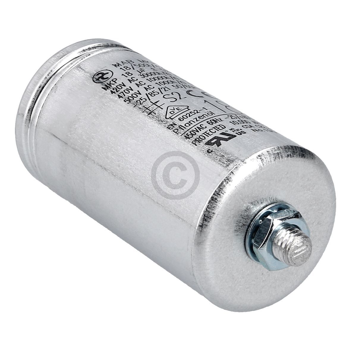 Kondensator 18µF 420V HYDRA MAB-MKP 18/50011/42 UL mit Steckfahnen und Befestigungsschraube