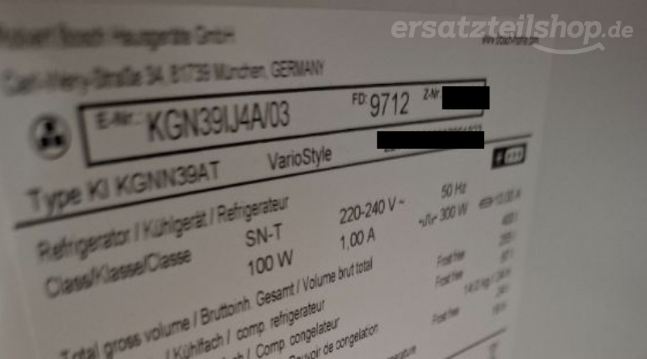 Typenschild Bosch KGN39IJ4A/03