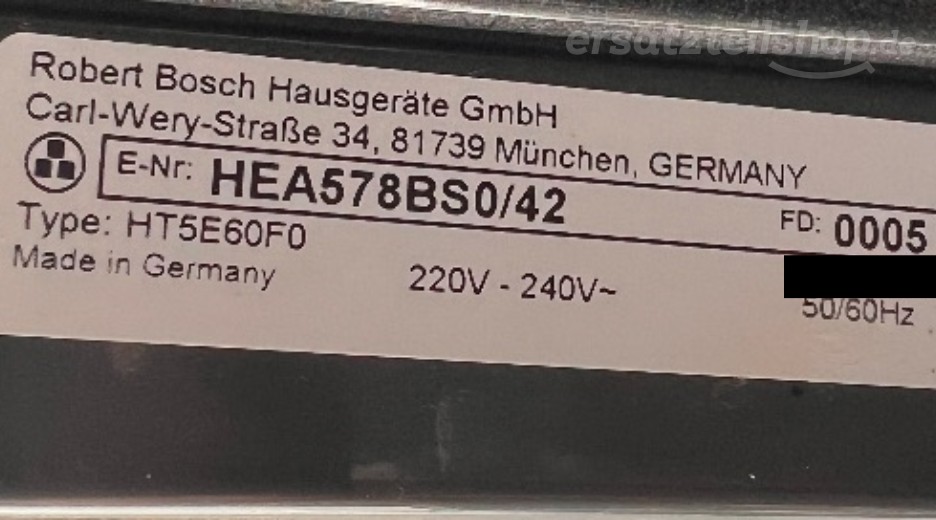 Typenschild Bosch HEA578BS0/42