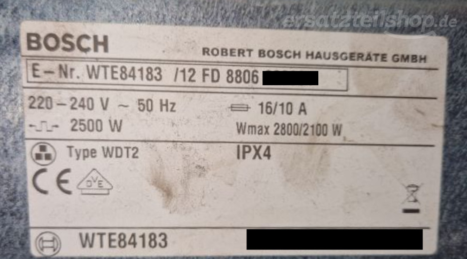 Typenschild Bosch WTE84183/12