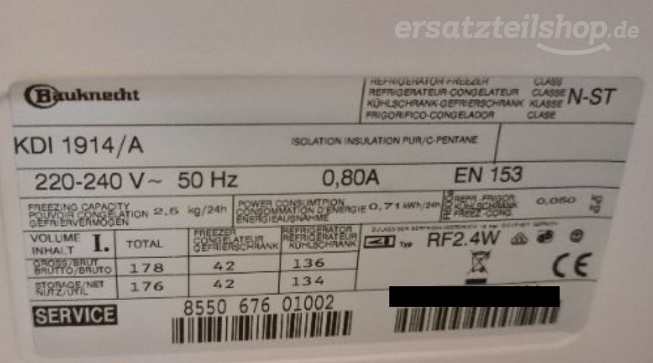 Typenschild Bauknecht KDI 1914/A 855067601002