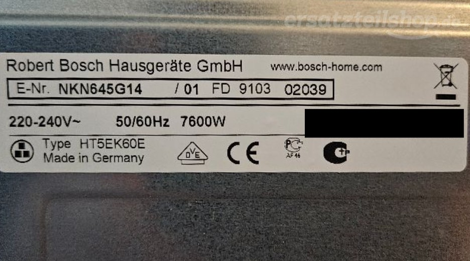 Typenschild Bosch NKN645G14/01