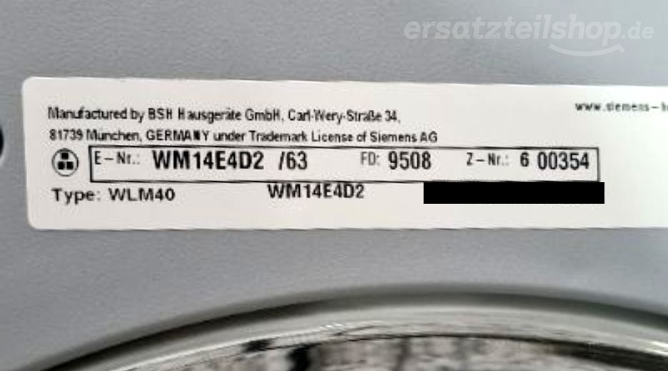 Typenschild Siemens WM14E4D2/63