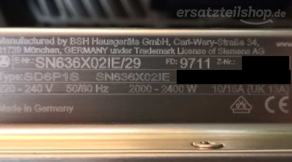 Typenschild Siemens SN636X02IE/29