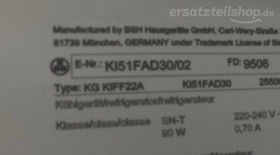 Typenschild Siemens KI51FAD30/02