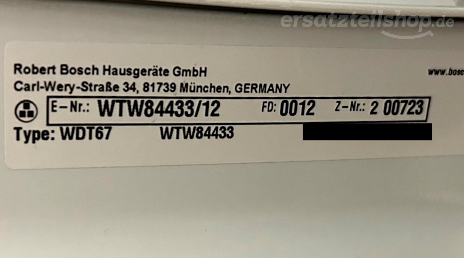 Typenschild Bosch K 34543-55 EF WTW84433/12