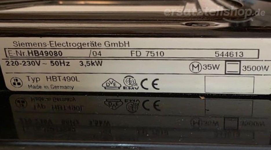 Typenschild Siemens HB49080/04