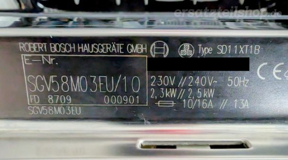 Typenschild Bosch SGV58M03EU/10
