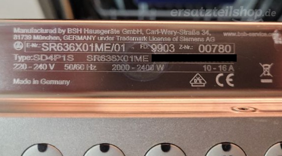 Typenschild Siemens SR636X01ME/01