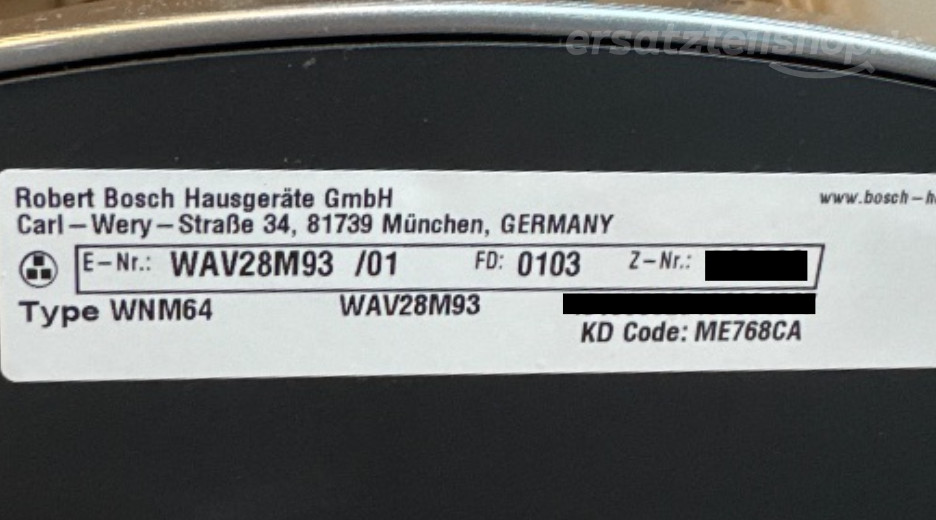Typenschild Bosch Sonicare Essence WAV28M93/01
