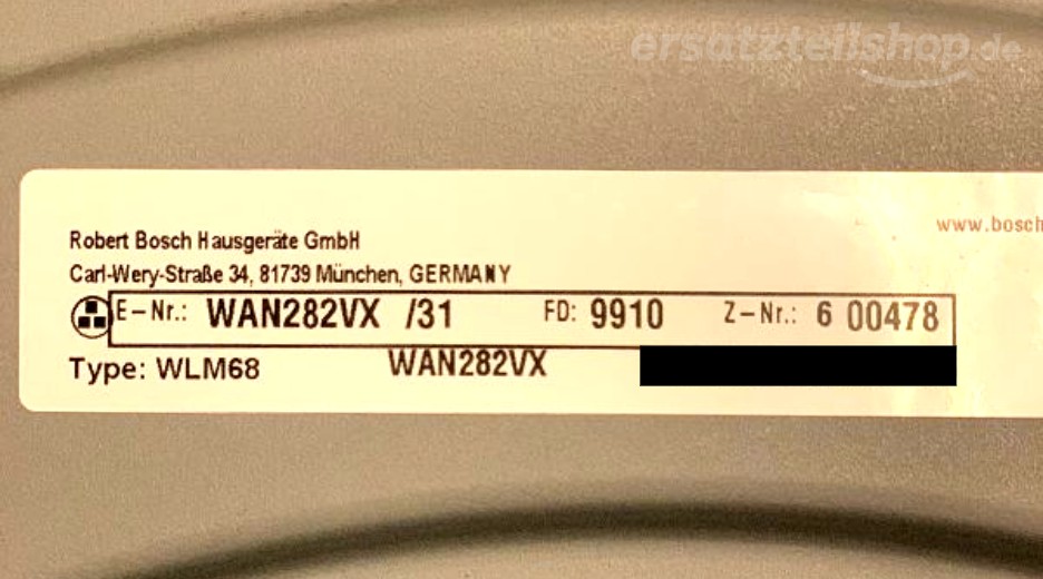 Typenschild Bosch WAN282VX/31