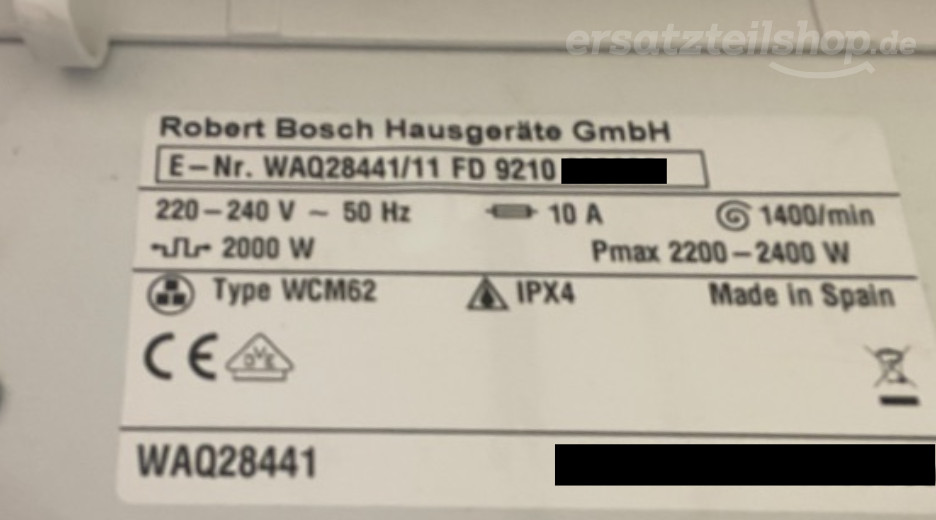 Typenschild Bosch WAQ28441/11