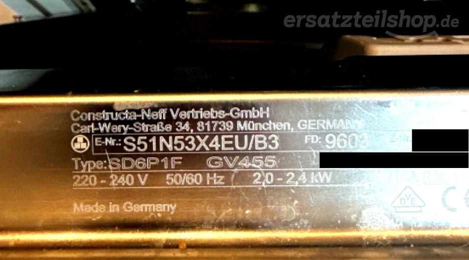 Typenschild Neff S51N53X4EU/B3