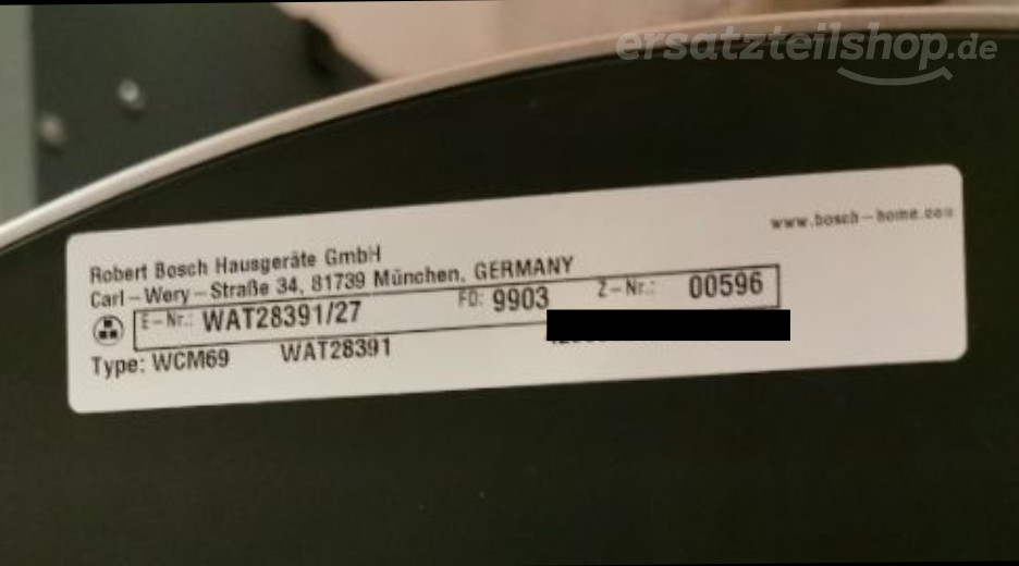Typenschild Bosch WAT28391/27