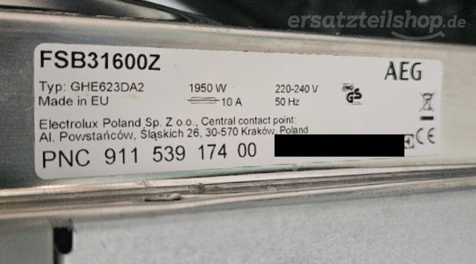 Typenschild AEG FSB31600Z 91153917400