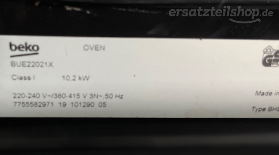 Typenschild Beko BUE22021X 7755582971