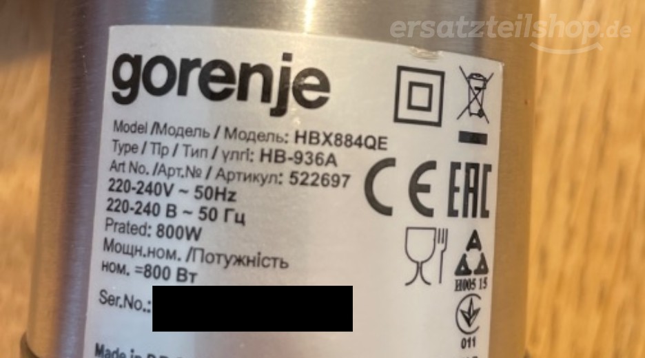 Typenschild Gorenje HBX884QE 522697