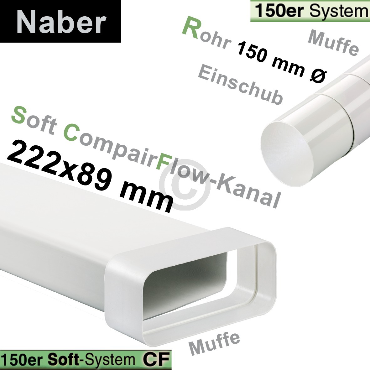 Flachkanalbogen 150erSCF Naber 4043003 90° horizontal beidseitig Muffe