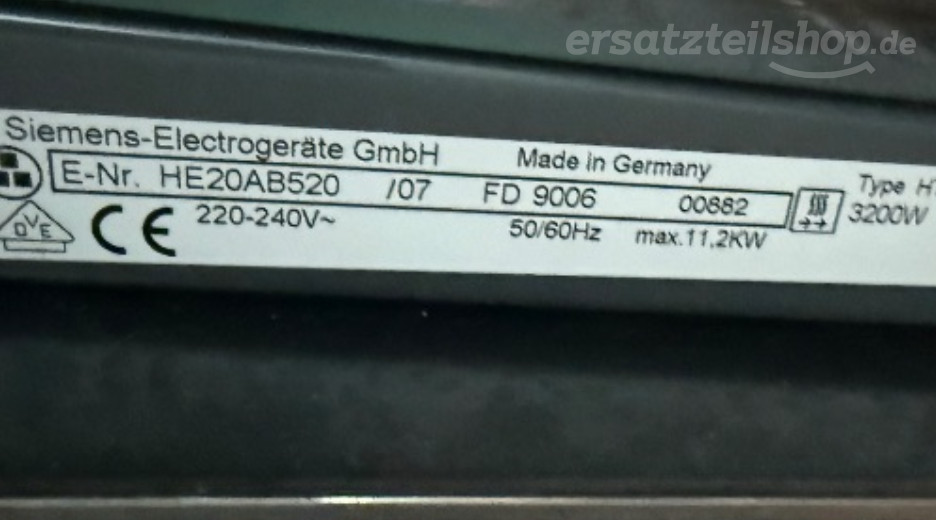 Typenschild Siemens  HE20AB520/07
