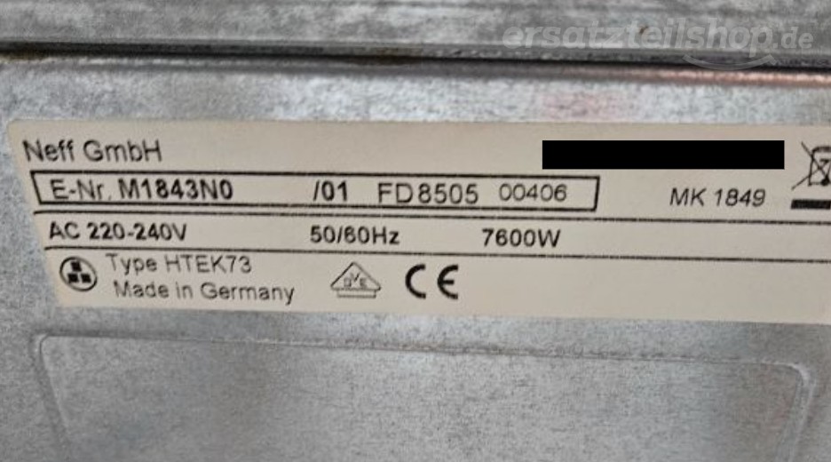 Typenschild Neff M1843N0/01
