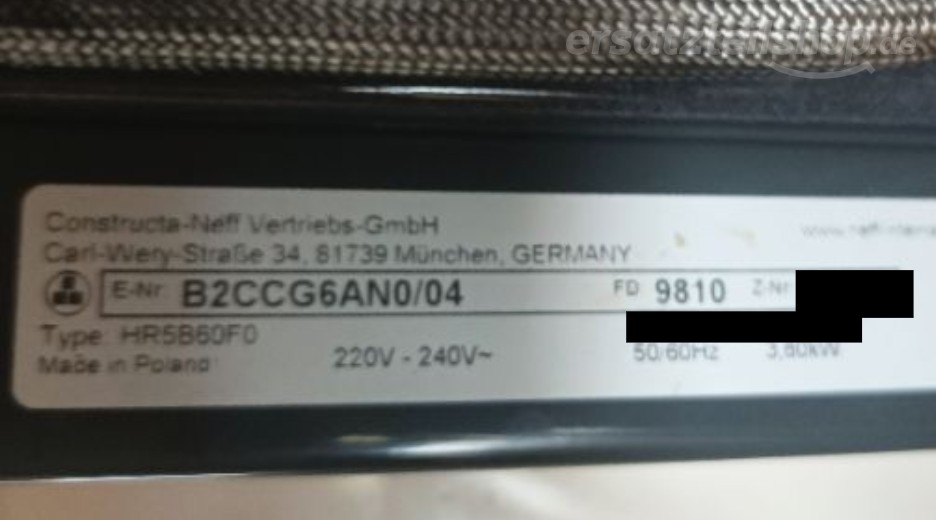 Typenschild Neff B2CCG6AN0/04