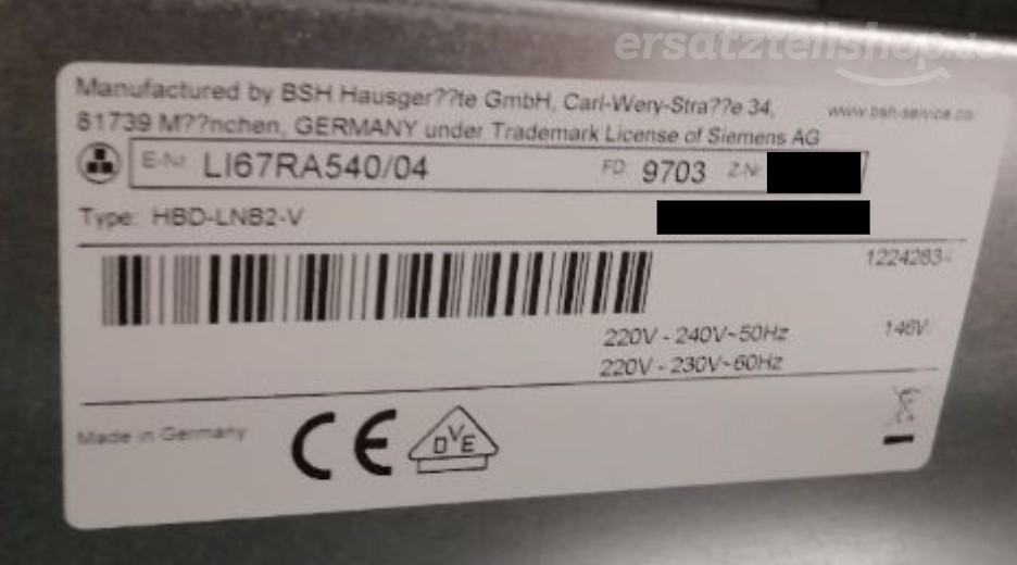 Typenschild Siemens LI67RA540/04