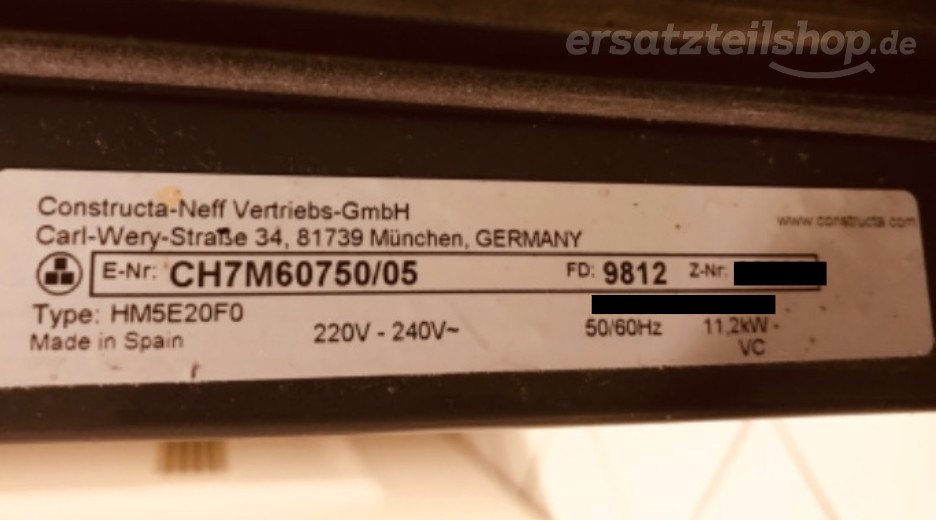 Typenschild Constructa CH7M60750/05