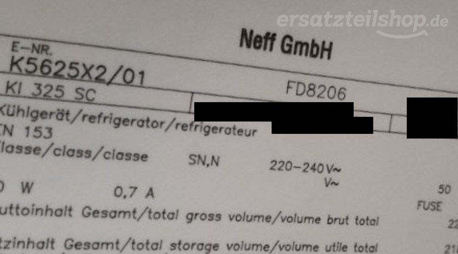 Typenschild Neff K5625X2/01