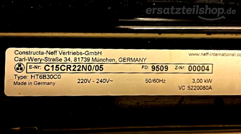 Typenschild Neff C15CR22N0/05