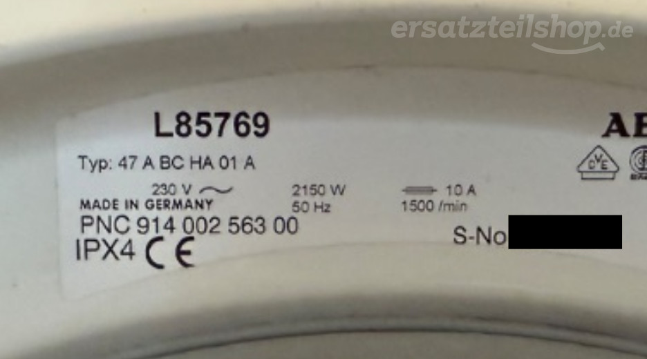 Typenschild AEG LAV85769 91400256300