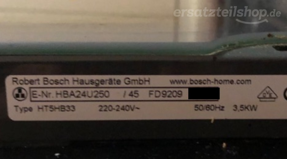 Typenschild Bosch HBA24U250/45