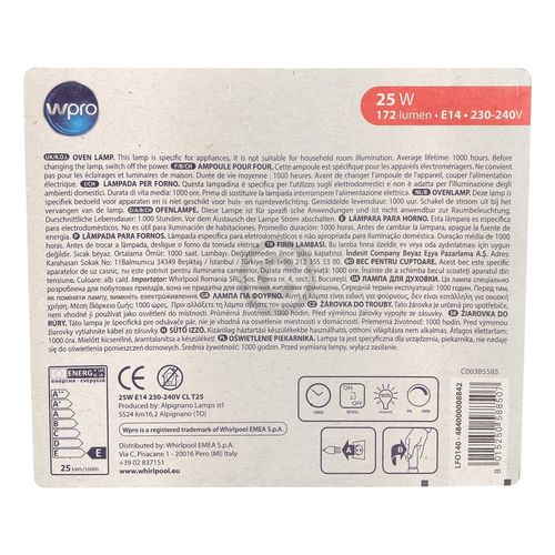 Lampe E14 25W Wpro 484000008842 24mmØ 56mm 230-240V klein bis 300° C für Backofen
