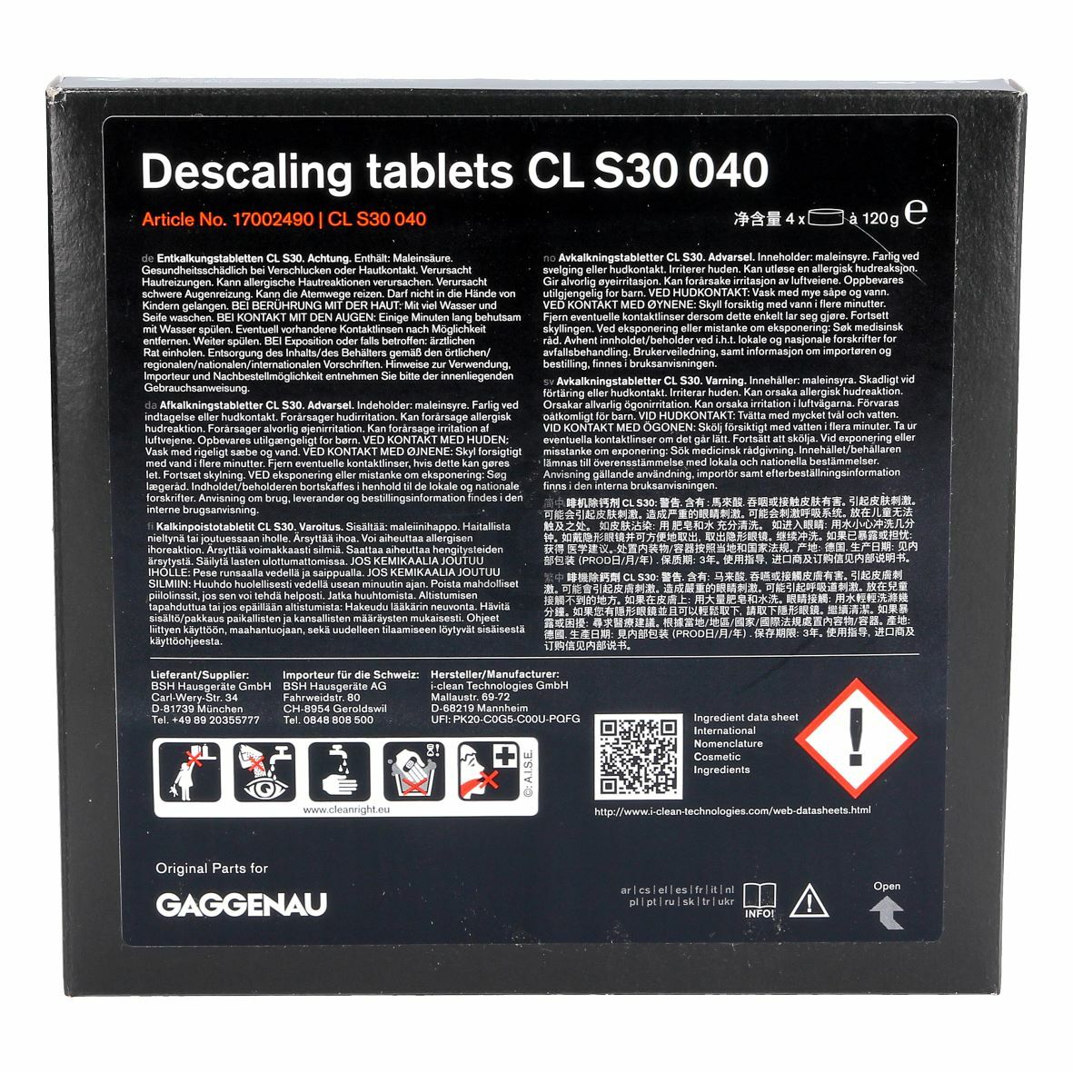 Entkalkungstabletten CLS30040 GAGGENAU 17002490 für Dampfgarer 4Stk