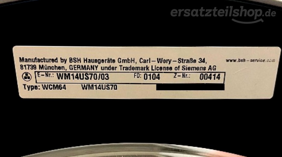 Typenschild Siemens WM14US70/03