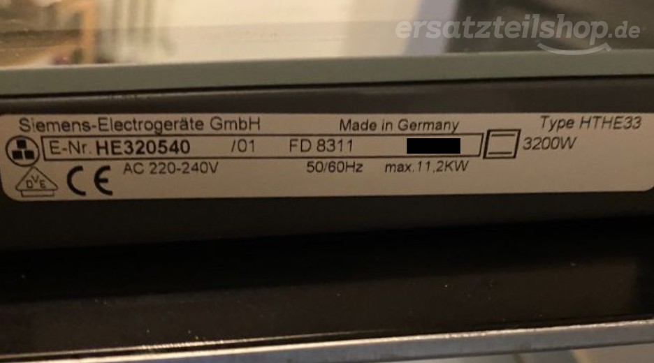 Typenschild Siemens HE320540/01