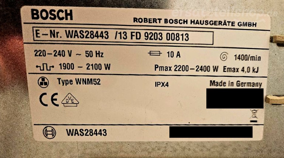 Typenschild Bosch WAS28443/13
