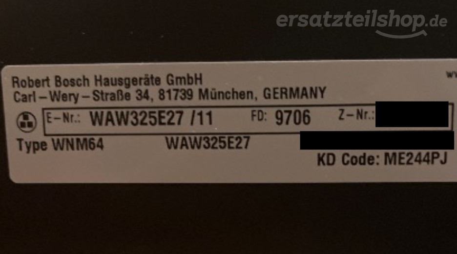 Typenschild Bosch WAW325E27/11