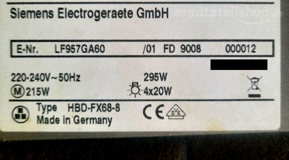 Typenschild Siemens LF957GA60/01