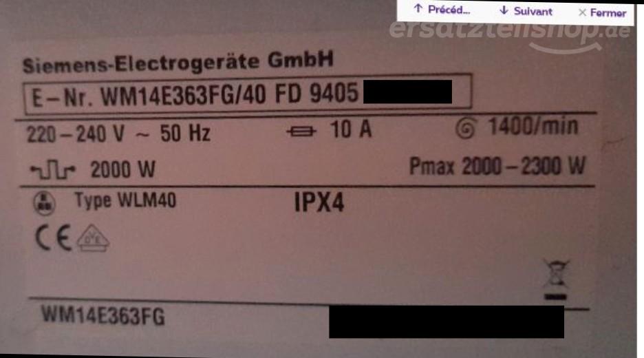 Typenschild Siemens WM14E363FG/40