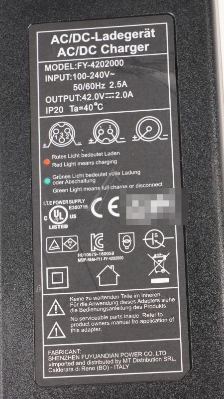 Ladegerät 42V 2A Ducati SCR_DE_044 für E-Scooter Scrambler City Cross-E