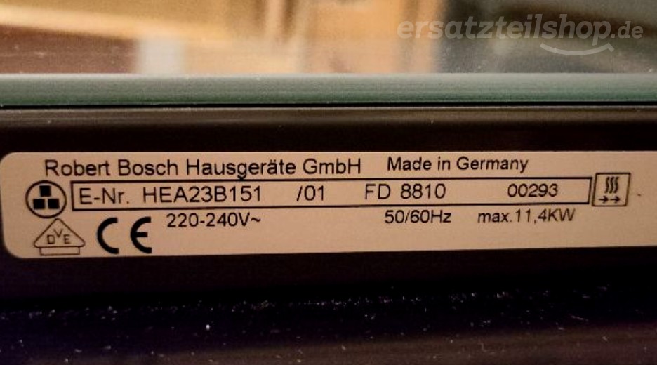 Typenschild Bosch HEA23B151/01