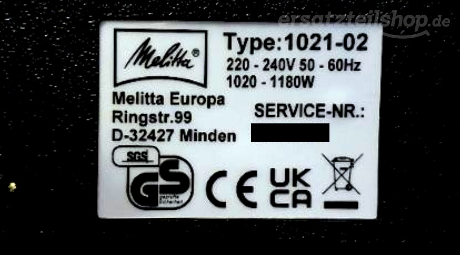 Typenschild Melitta AROMA FRESH 1021-02